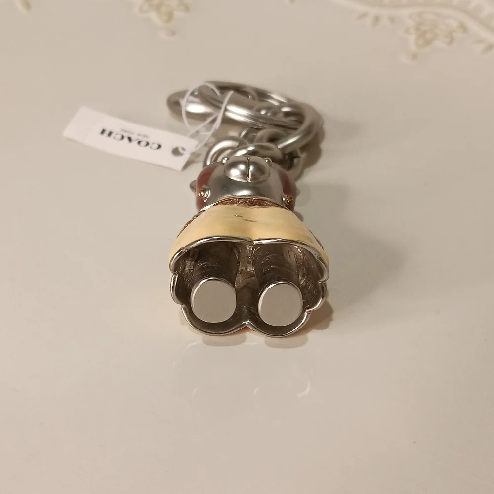 NWT Disney x Coach Princess Belle Metal Bear Keychain Bag Charm - Picture 7 of 8